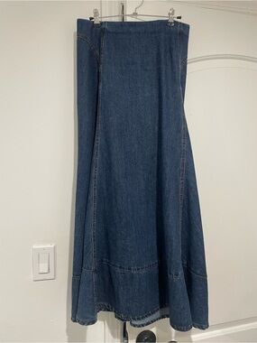 Teens Vibe Dark Blue Denim Midi Skirt - Classic A-Line